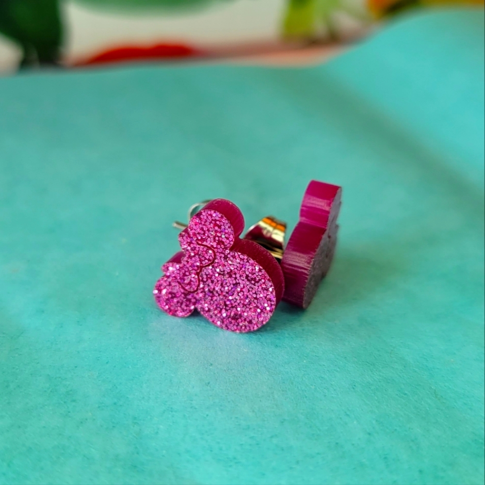 Hot pink glitter Mickey Mouse post earrings